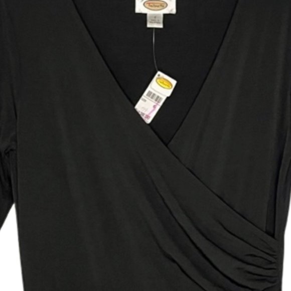 Talbots Jersey Ruched Crossover Top Fit/Flare Midi Dress - Black - 6 - Picture 5 of 11
